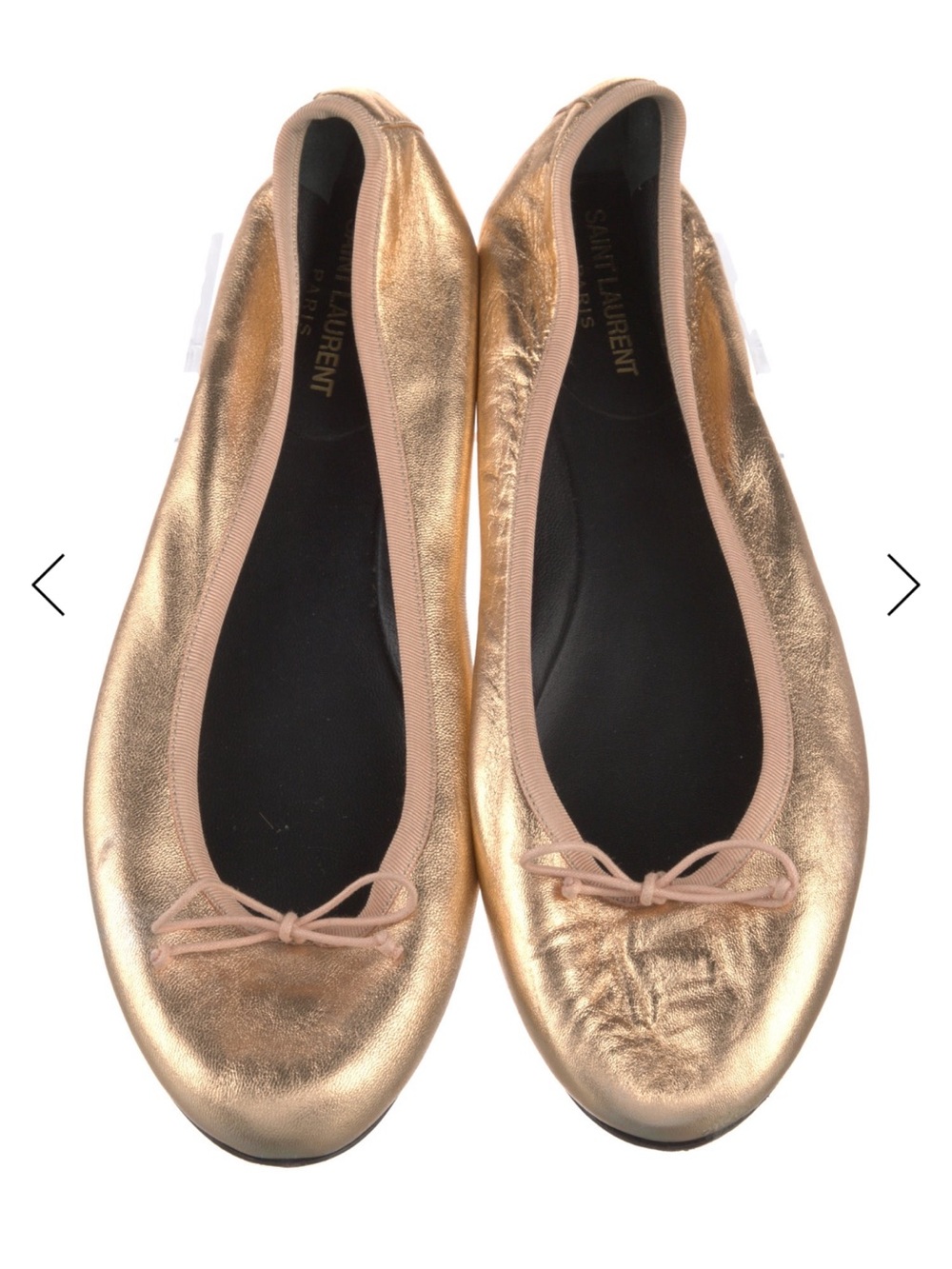 Saint Laurent Metallic Rose Gold Ballet Flat with Bow Trim